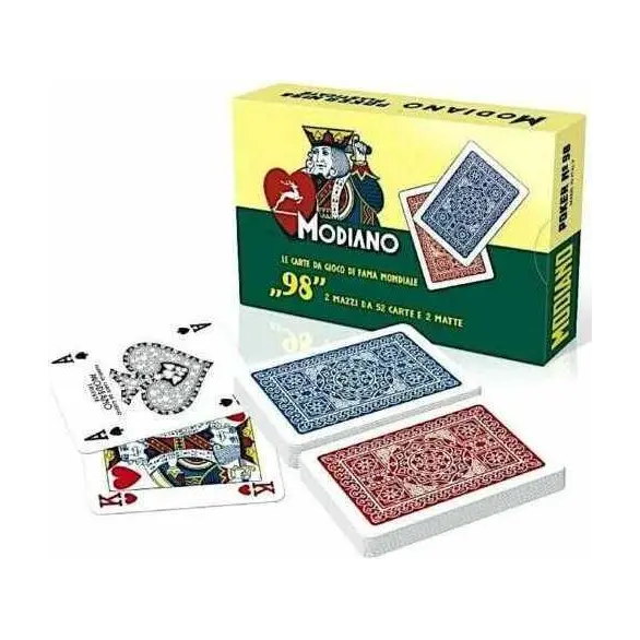 Karty do gry Ramino Modiano 98 laminowany czerwony niebieski pokerowy 2 talie