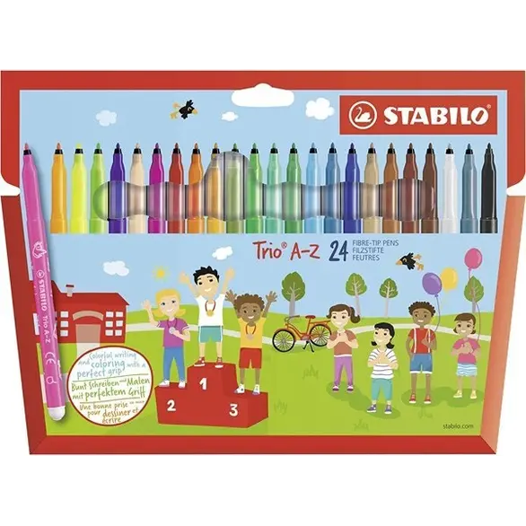 Zestaw 24 markerów Trio A-Z Fine Tip różne kolory szkoła dla dzieci