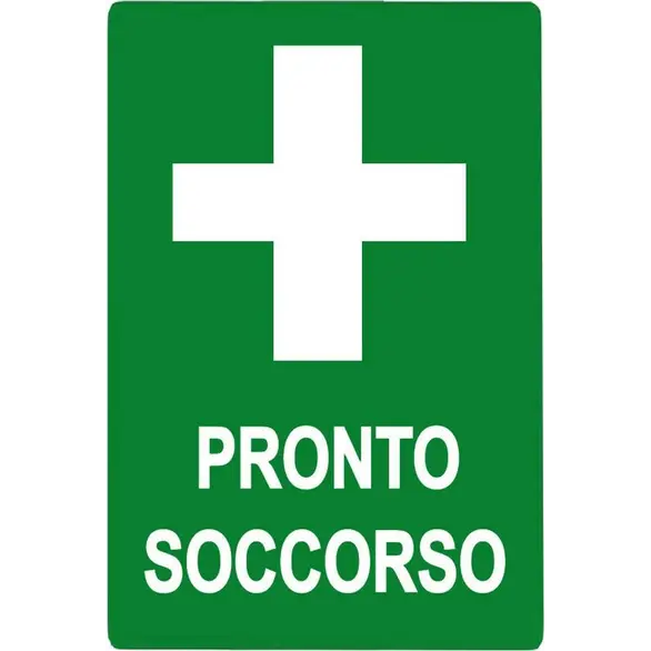 12x Tabliczka "PRONTO SOCCORSO" z plastyfikowanego PCV 20x30 cm ostrzegawcze
