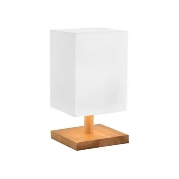 Abat-Jour Lampa Stołowa Drewniana 23cm Klosz z Białej Tkaniny Nocna 40W