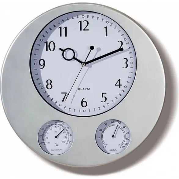 Zegar ścienny z higrometrem i termometrem kuchennym 35,5 cm czarno-biały (Biały)