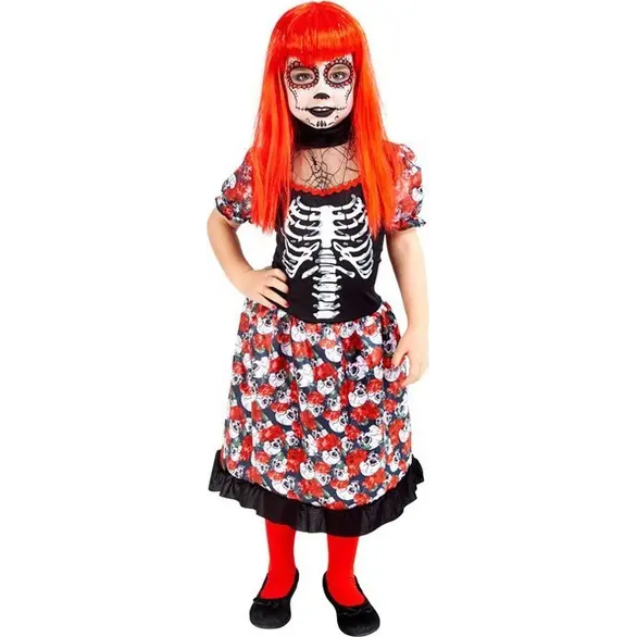 Kostium meksykański szkielet dziewczynki La Muerte w wieku 5-13 lat Halloween...