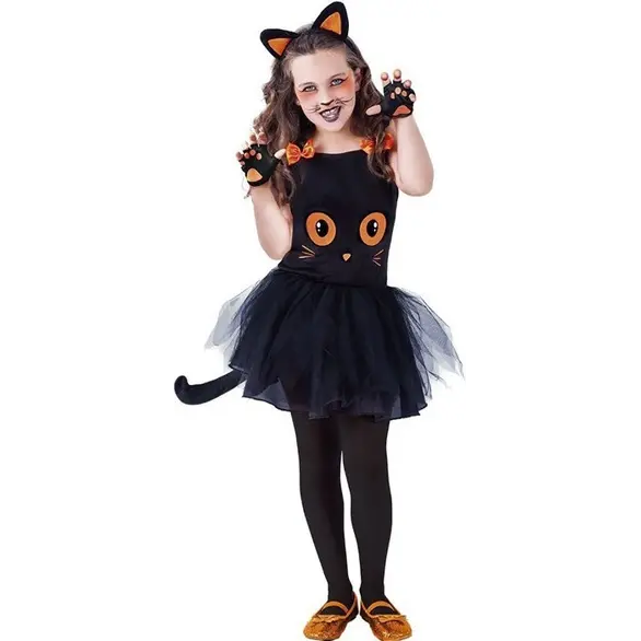 Kostium czarnego kotka ubrany karnawał w Halloween dla dziewczynek 3 do 8 lat...