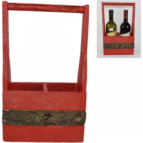 Drewniane pudełko na butelki 2 miejsca na przegródki na wino Czerwone 36x21cm