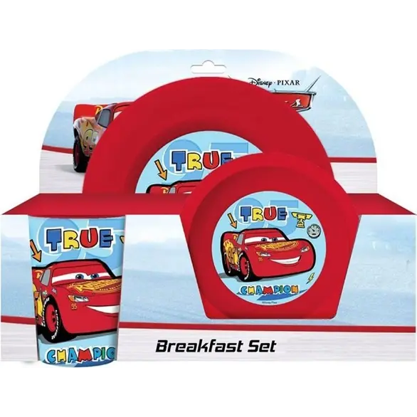 3-częściowy zestaw jedzenia dzieci samochody talerz miska kubek obiad śniadanie
