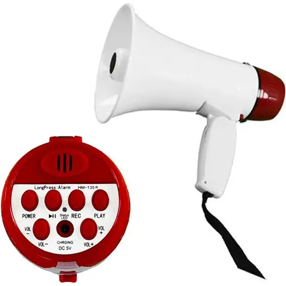 Przenośny głośnik megafonowy możliwością wzmacniaczem głosu i rejestratorem