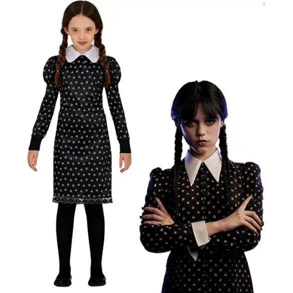 Kostium na Halloween Wednesday Addams horroru dla dziewczynki 3-16 lat (3-4...