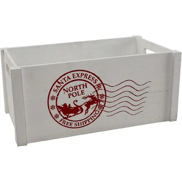 Białe świąteczne drewniane pudełko do przechowywania przedmiotów 14x28x18cm