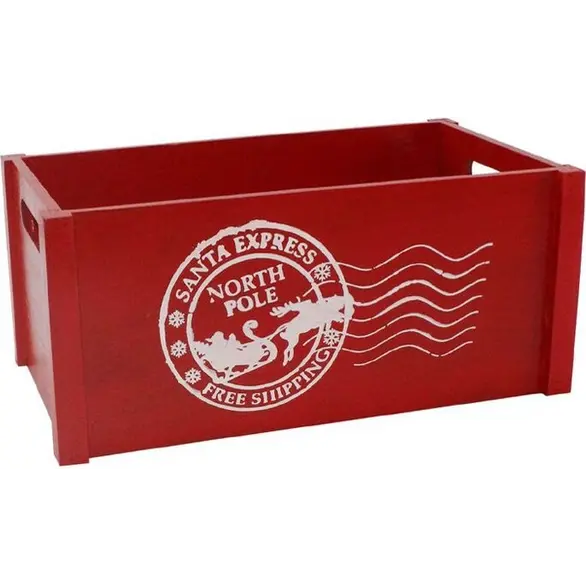 Czerwone świąteczne drewniane pudełko do przechowywania przedmiotów 14x28x18cm