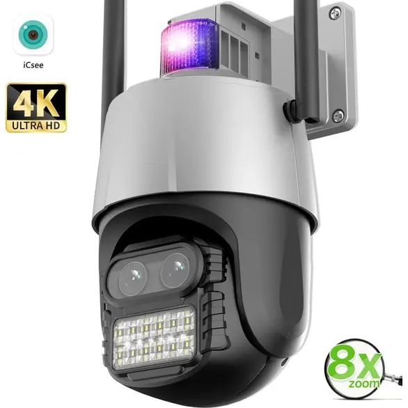 Zewnętrzna kamera PTZ 4MP 4K WiFi, 2 obiektywy, 8-krotny zoom Nadzór wideo CCTV