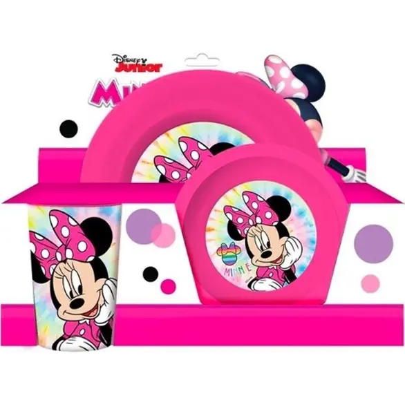 Zestaw śniadaniowy 3 szt. Disney Minnie Mouse Talerz Szklana Miska Przedszkolak