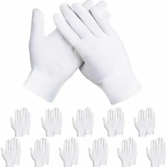 12x par białych, lekkich, bawełnianych rękawic montażu, jeden rozmiar