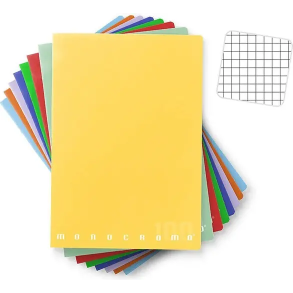 Zestaw 10 notesów monochromo formacie A5, kwadraty 4MM, różne kolory, do szkoły