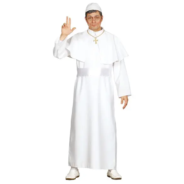 Kostium karnawałowy dla papieża, zakonnika, długa biała tunika papieża M/L (M)
