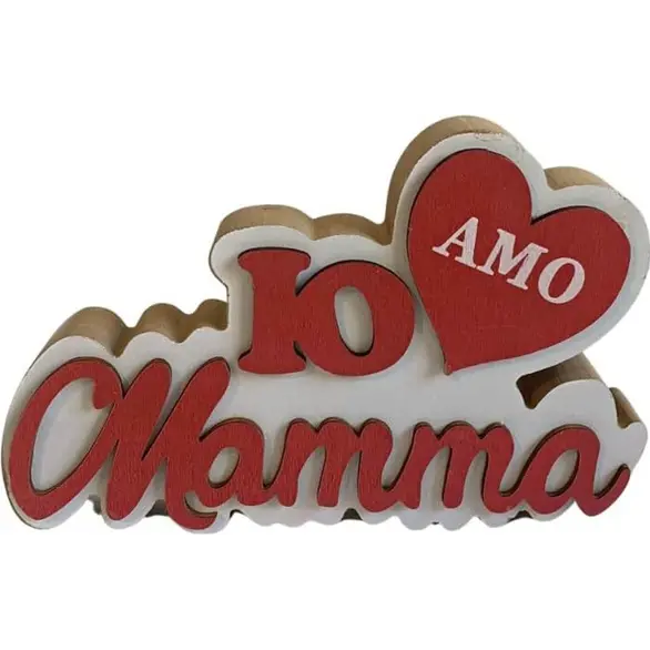 Drewniany napis Dzień Matki Napisany Io Amo Mamma 12x18cm Czerwony