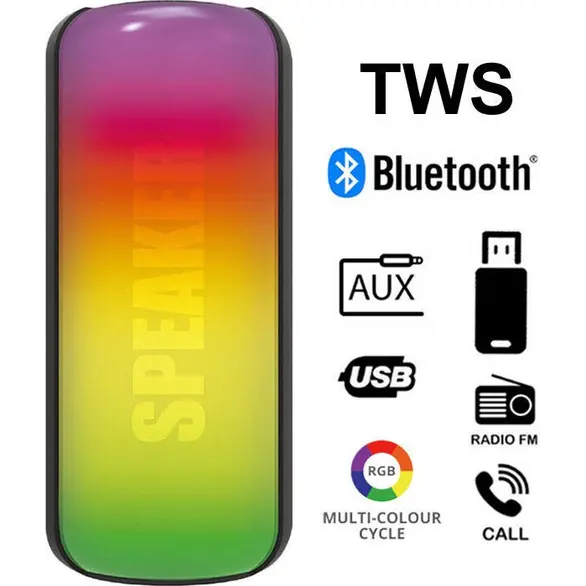 Głośnik Bluetooth TWS Przenośny bezprzewodowy diodami LED RGB USB FM Częściowo