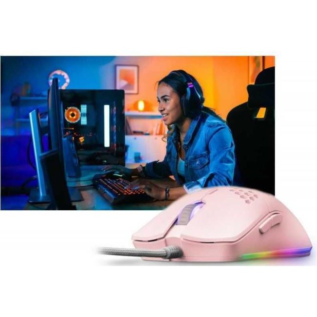 Różowa, oburęczna, przewodowa mysz do gier RGB GAMING Light Podświetlana...